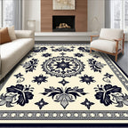 Cream Navy Ornate Bloom Mandala Rug