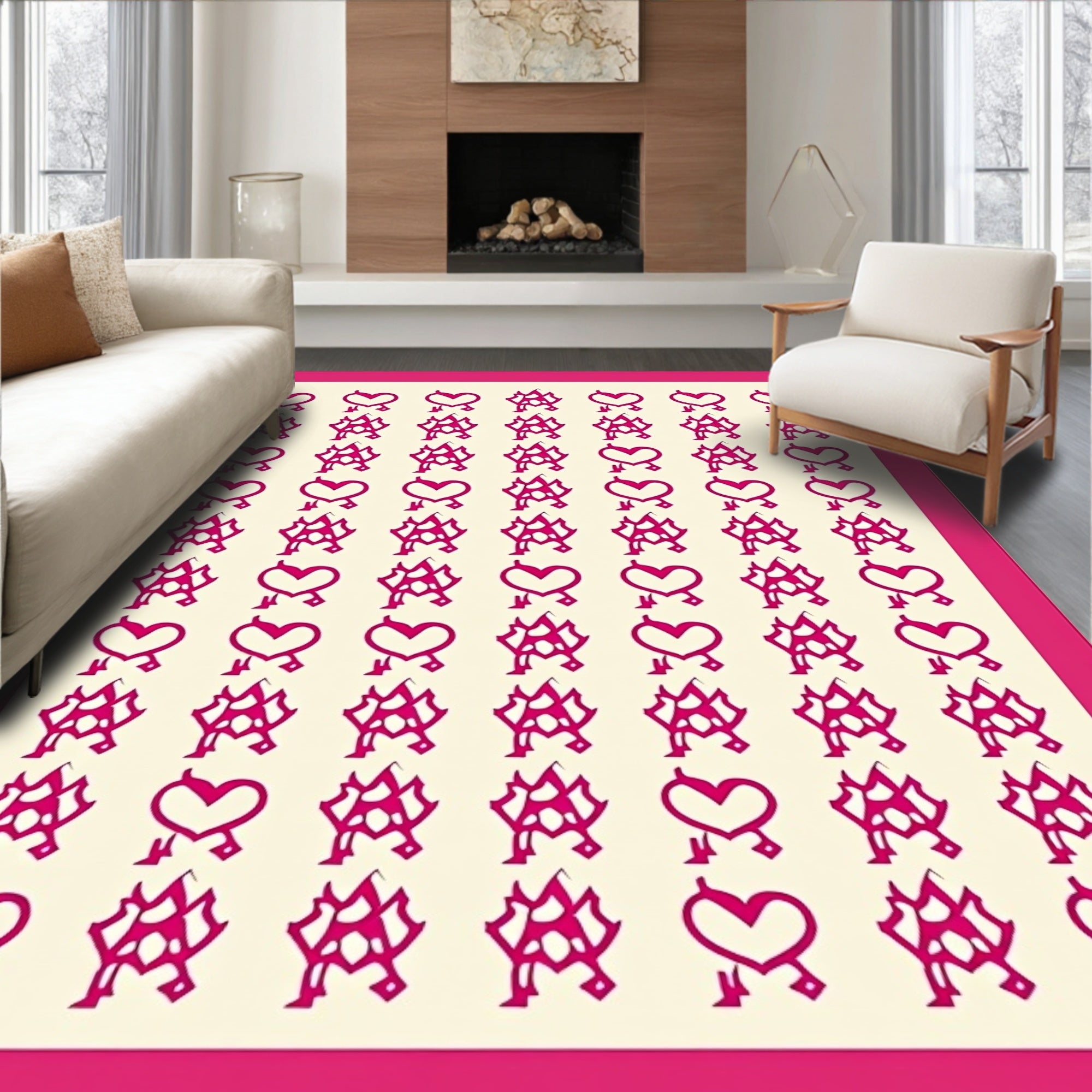 Bright Pink Heart Abstract Arrangement Rug