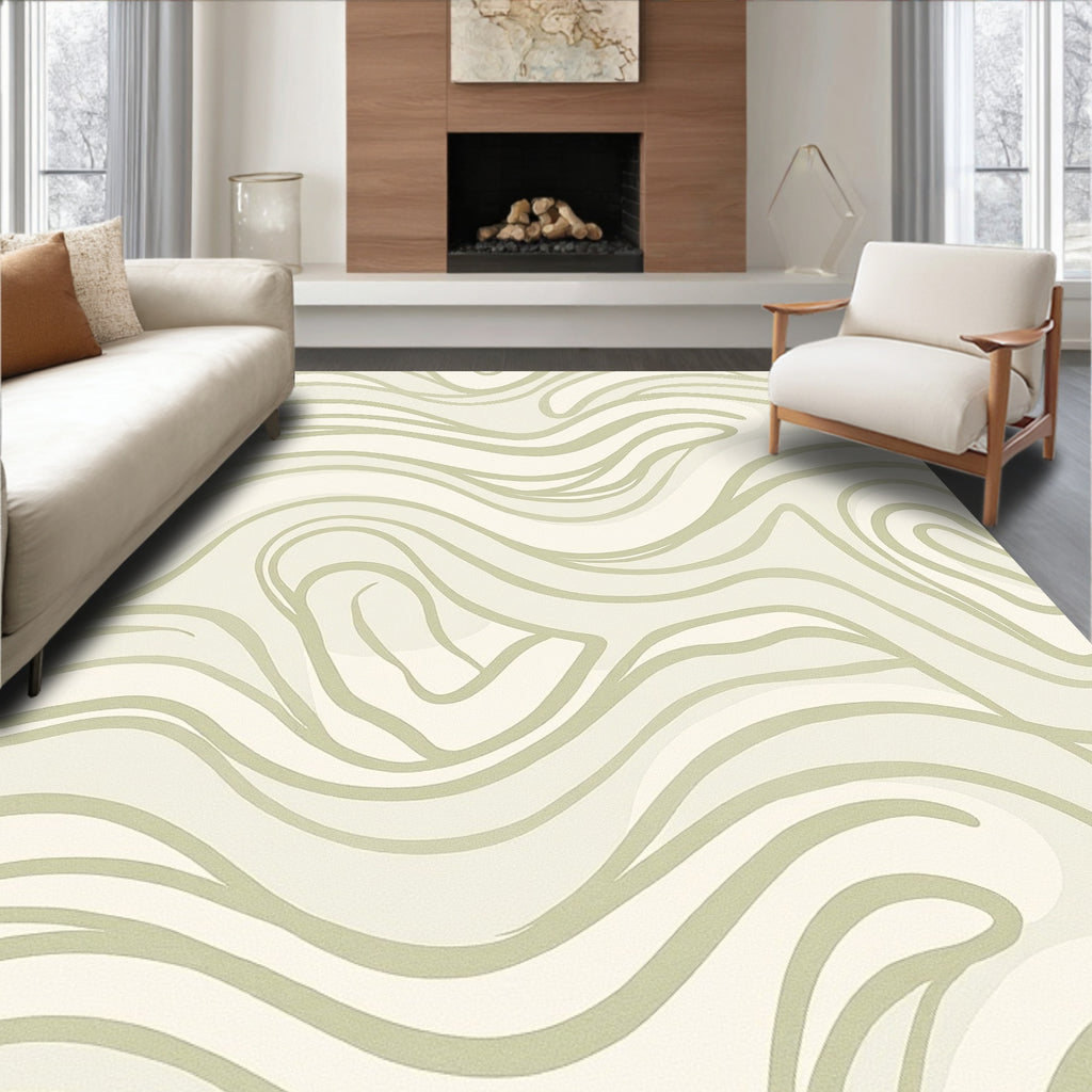 Creamy Sage Abstract Wave Rug