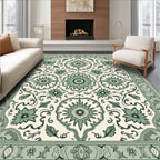Sage Green Floral Medallion Tapestry Rug