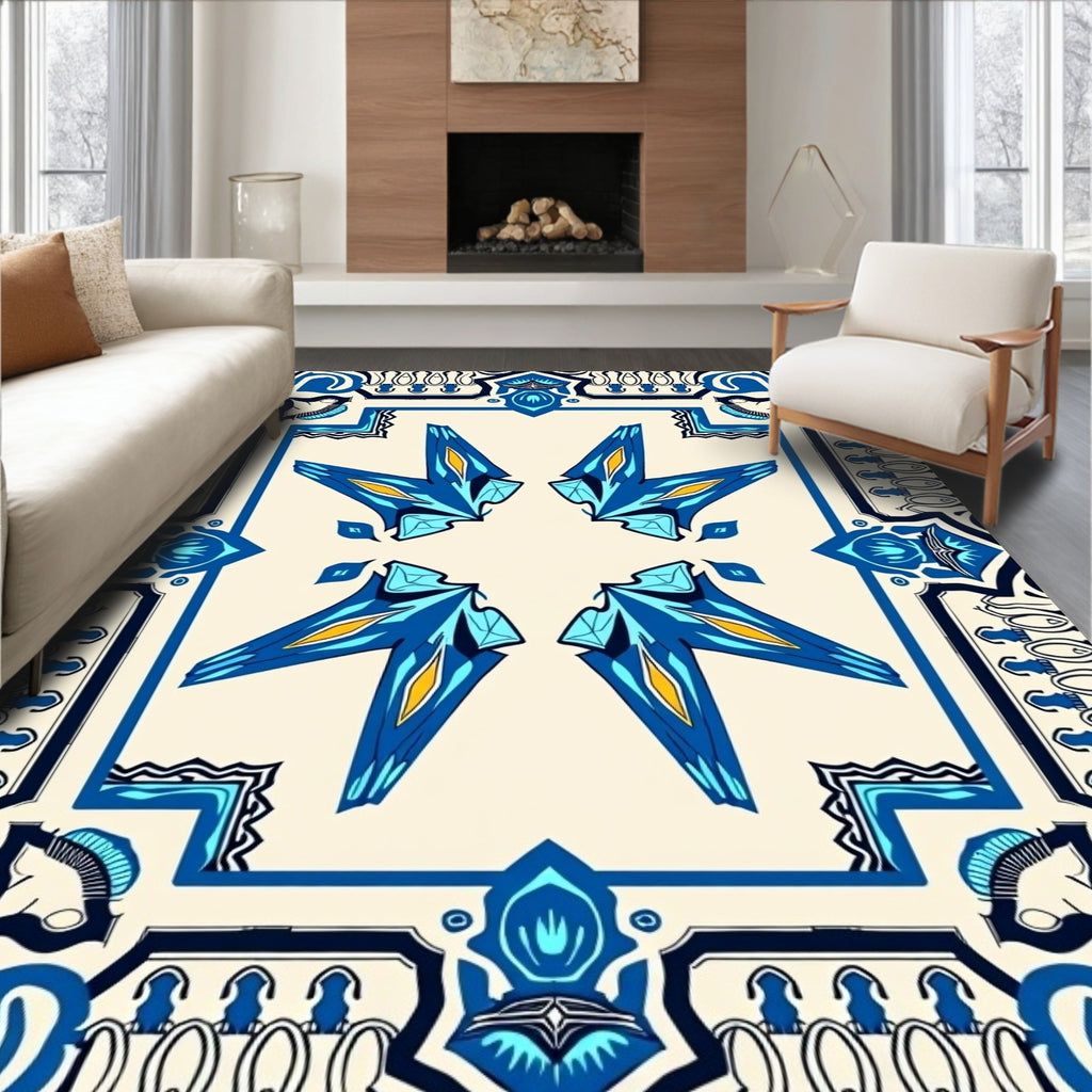 Modern Blue Yellow Floral Medallion Rug