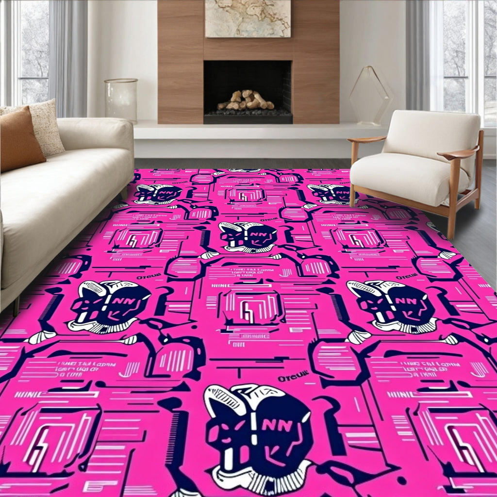 Cybernetic Pink Geometric Abstract Collage Rug