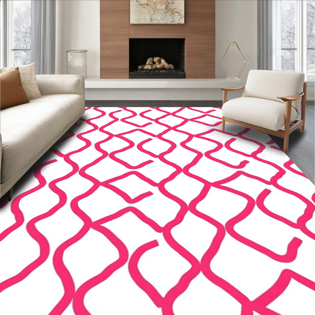 Hot Pink Wavy Interlocking Net Rug