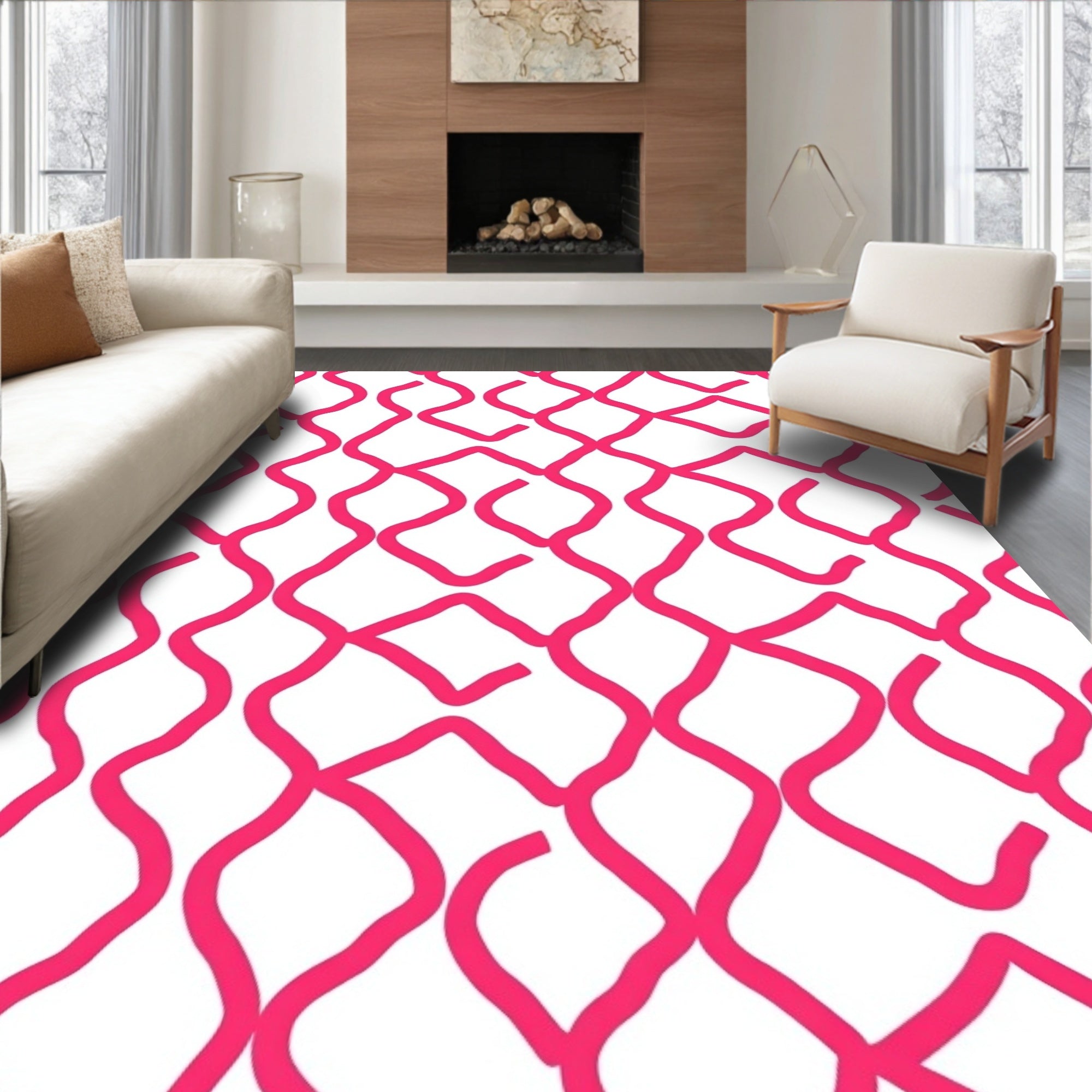 Hot Pink Wavy Interlocking Net Rug