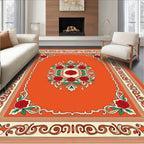 Orange Red Floral Scroll Border Rug