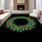 Green Leaf Red Berry Circular Wreath Rug