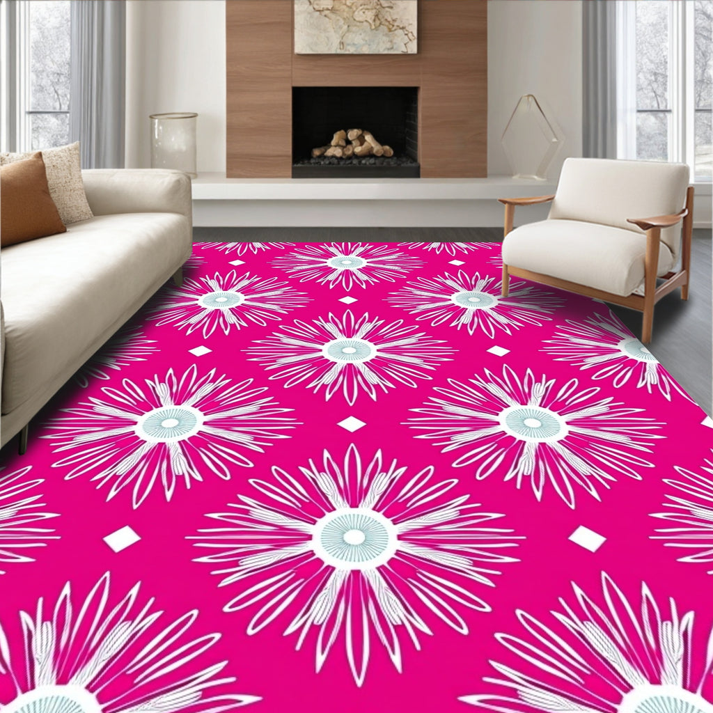 Vibrant Pink Floral Rays Rug