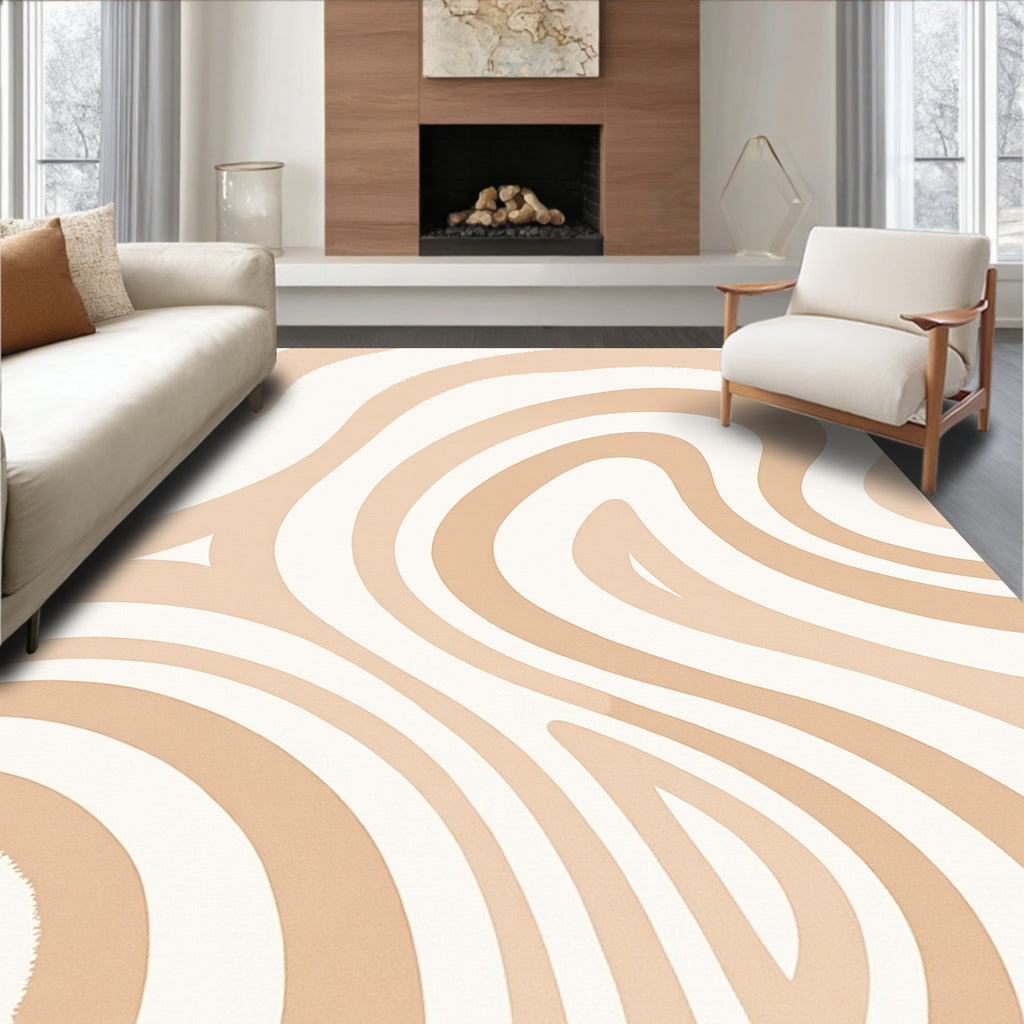 Earthy Cream Swirl Abstract Curve Rug