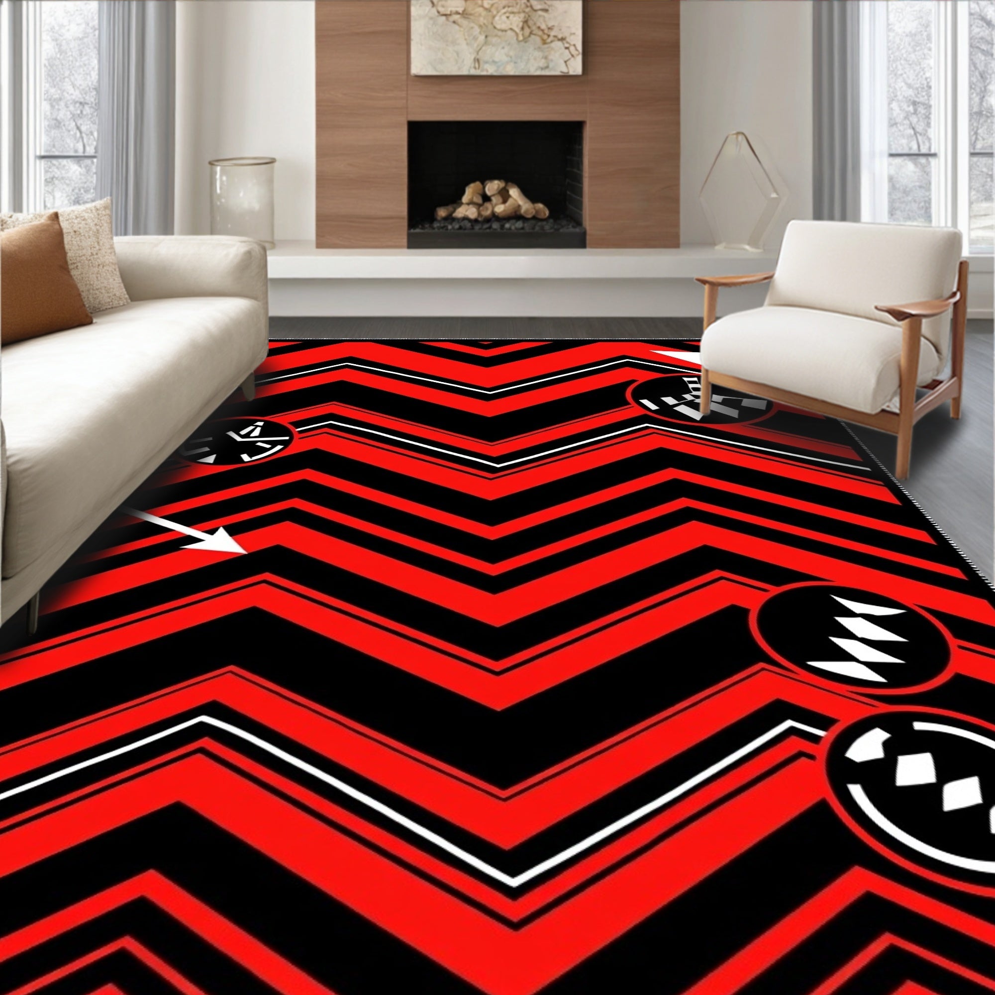 Bold Red White Zigzag Medallion Rug