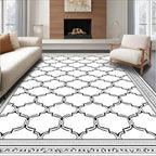 Classic Black Lattice Geometric Border Rug