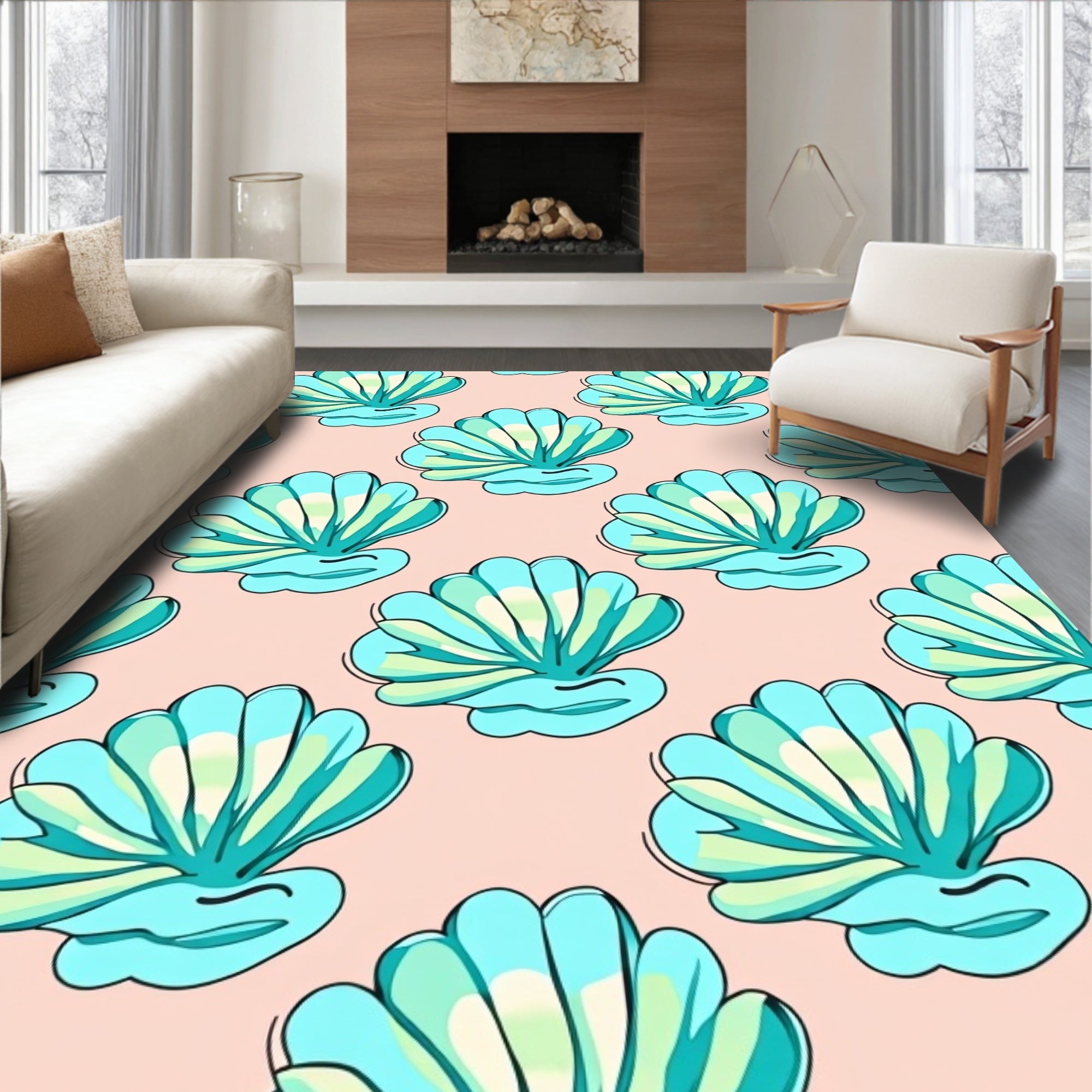 Coastal Turquoise Seashell Repeat Rug