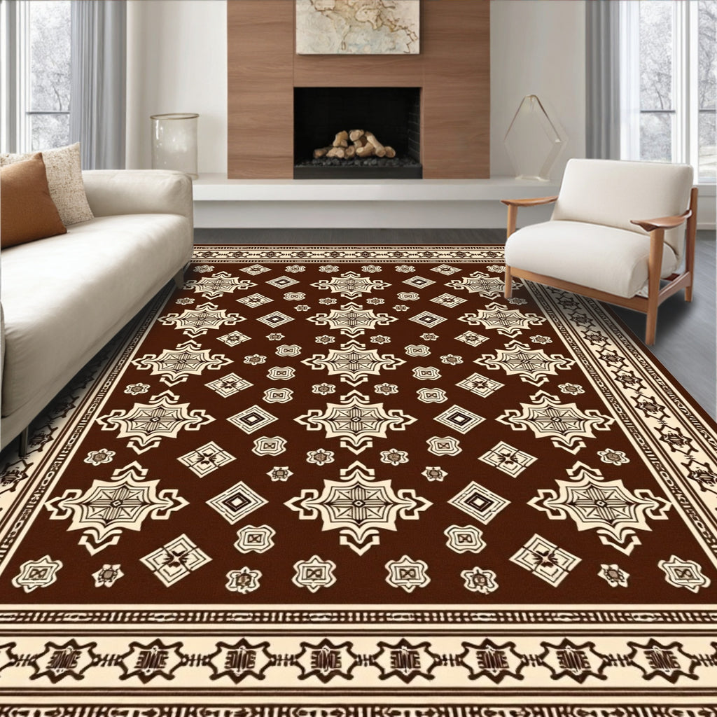 Brown Tan Cream Ornamental Star Medallion Rug