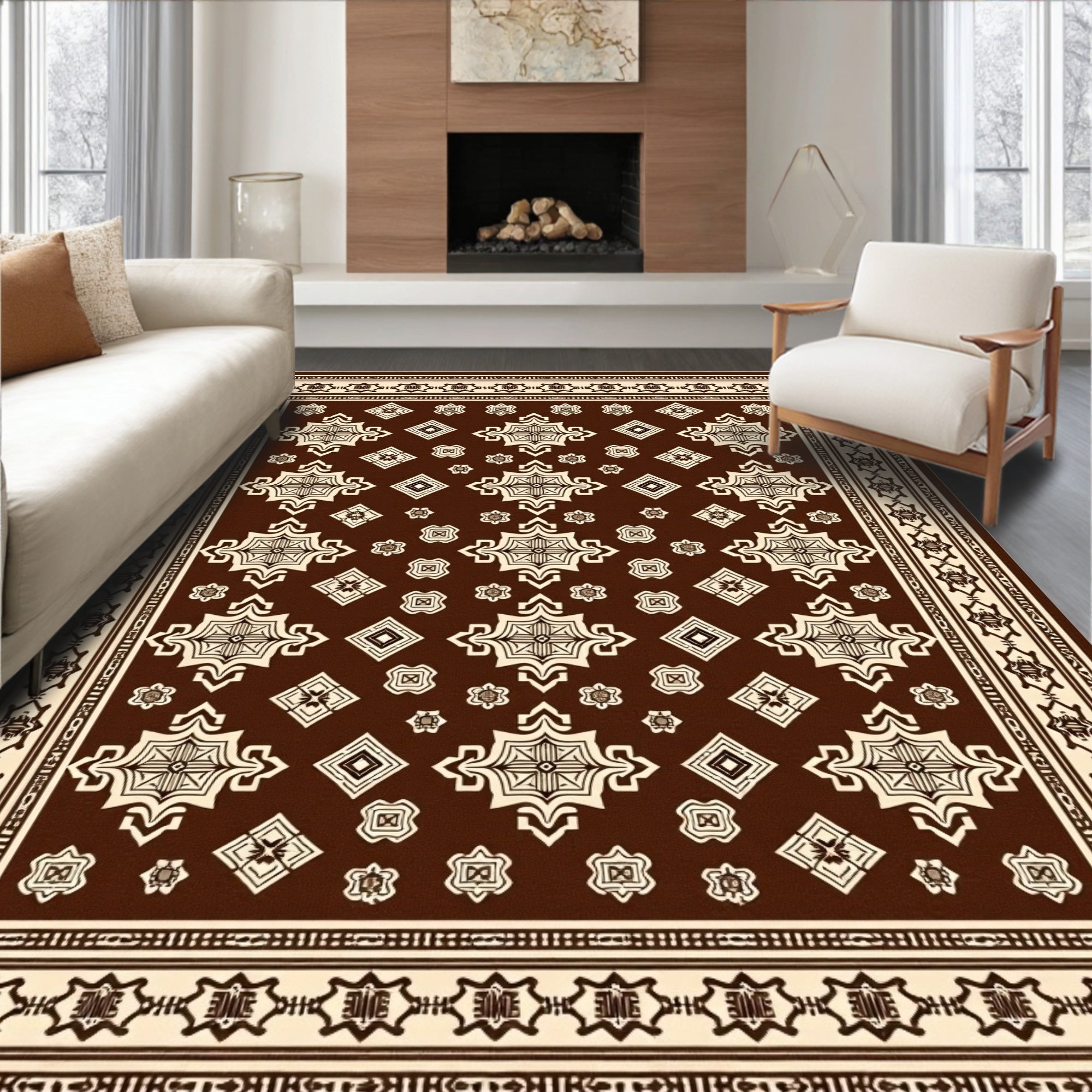 Brown Tan Cream Ornamental Star Medallion Rug