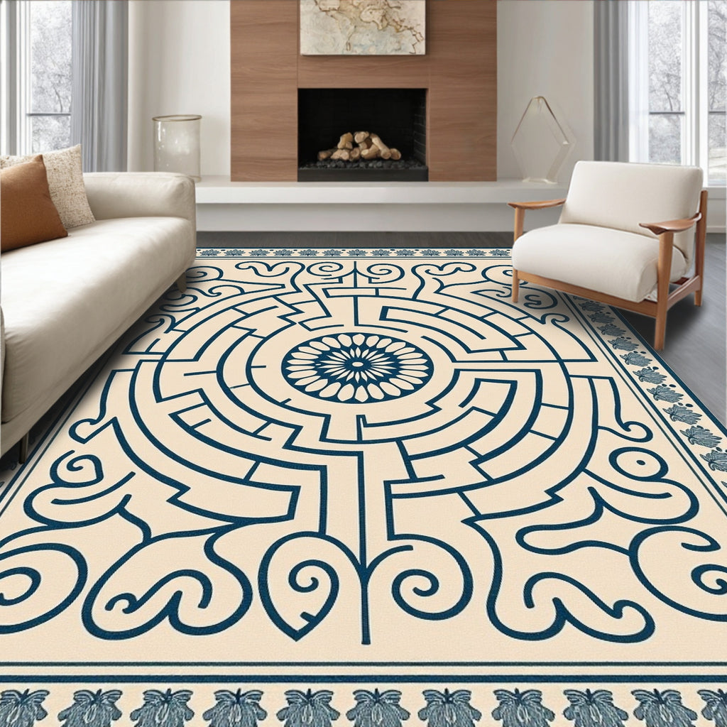 Navy Maze Floral Centered Rug