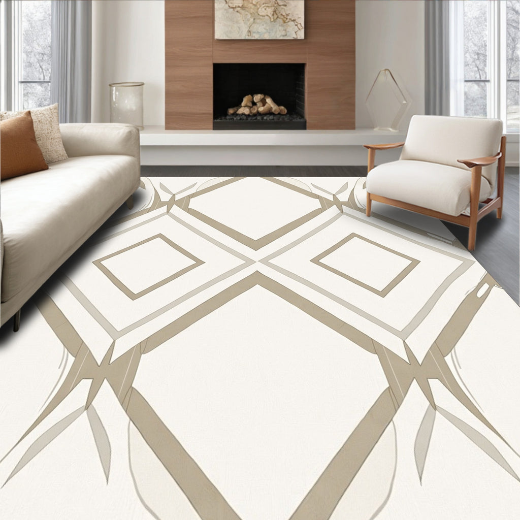 Geometric Diamond Beige Abstract Rug