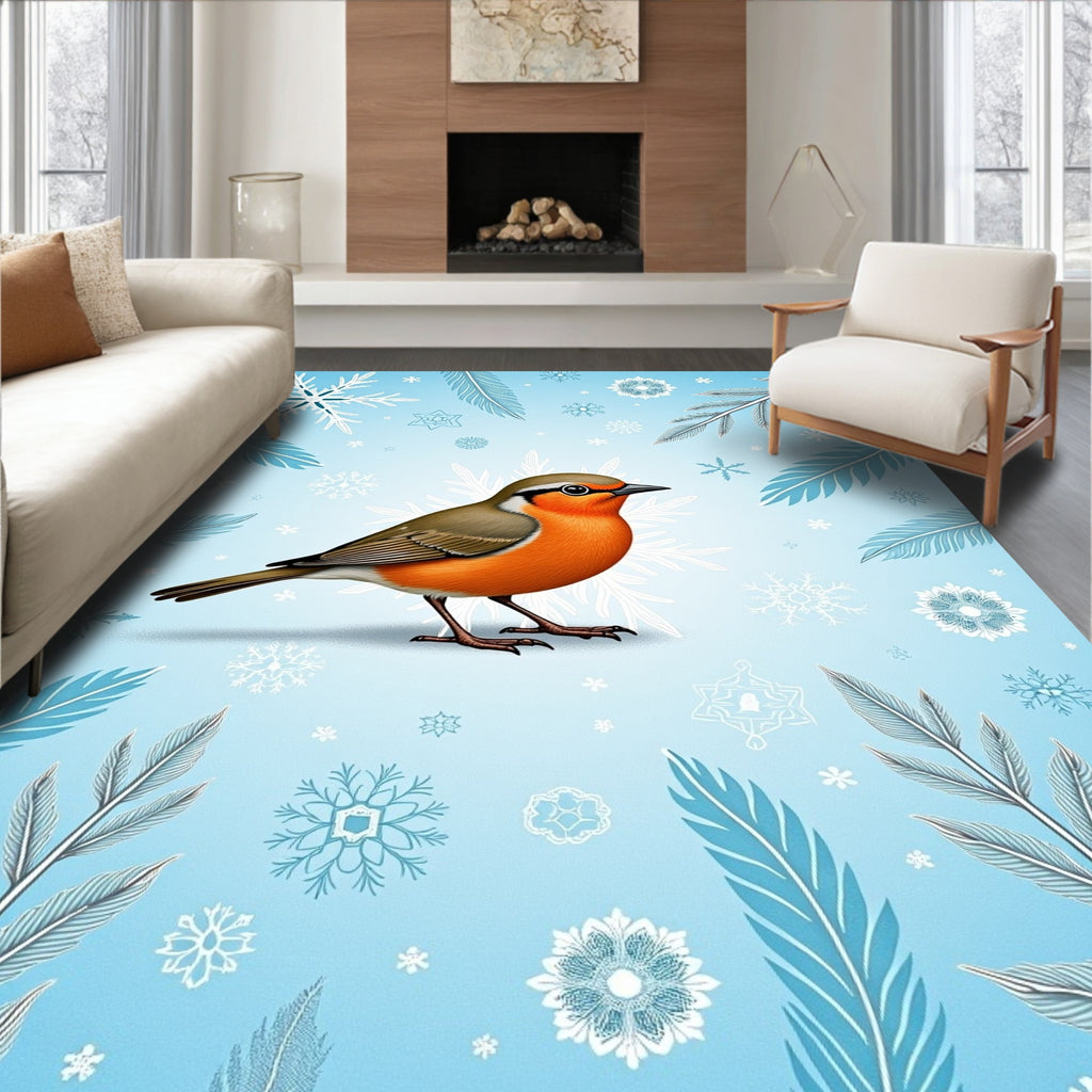 Robin With Winter Snowflakes Rug