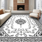 Classic Black and White Floral Medallion Rug