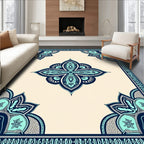 Teal Navy Floral Medallion Border Rug