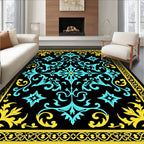 Black Teal Yellow Ornate Floral Rug