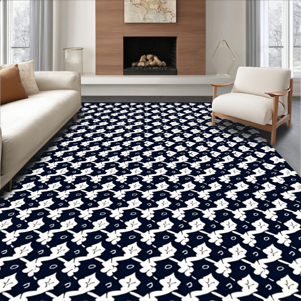 Navy White Abstract Organic Shape Rug