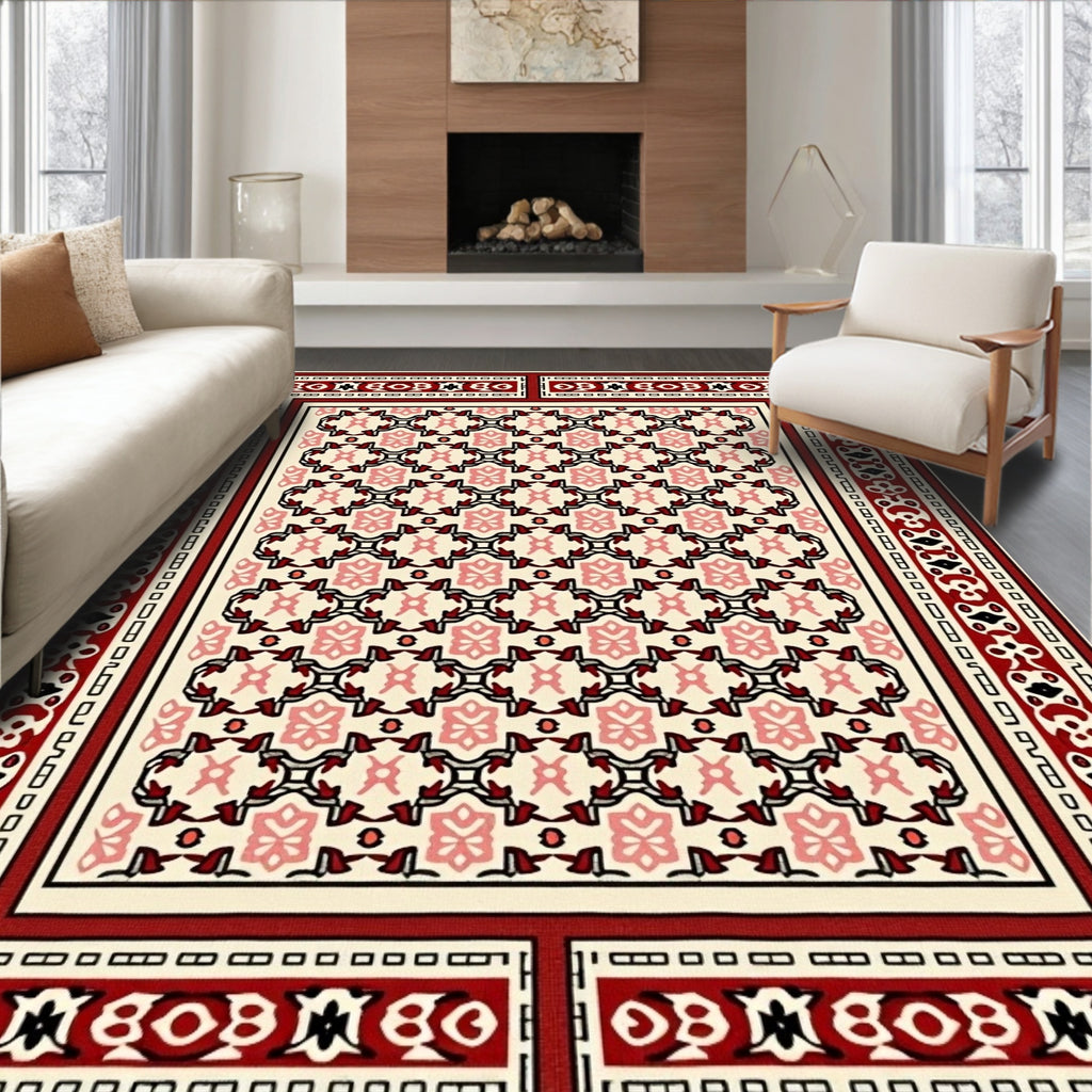 Crimson Floral Lattice Medallion Rug