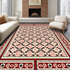 Crimson Floral Lattice Medallion Rug