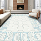Light Blue Geometric Hexagon Panel Rug