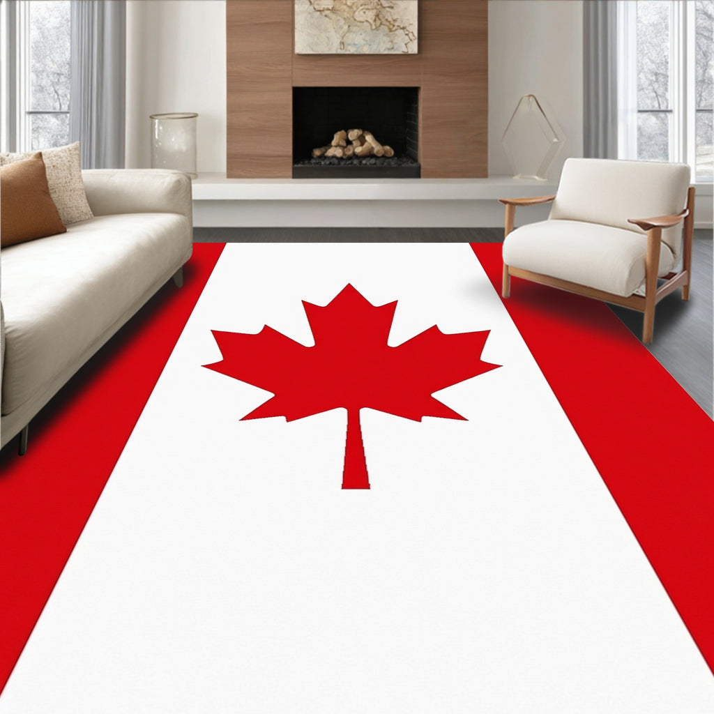 Red White Maple Leaf Banner Rug