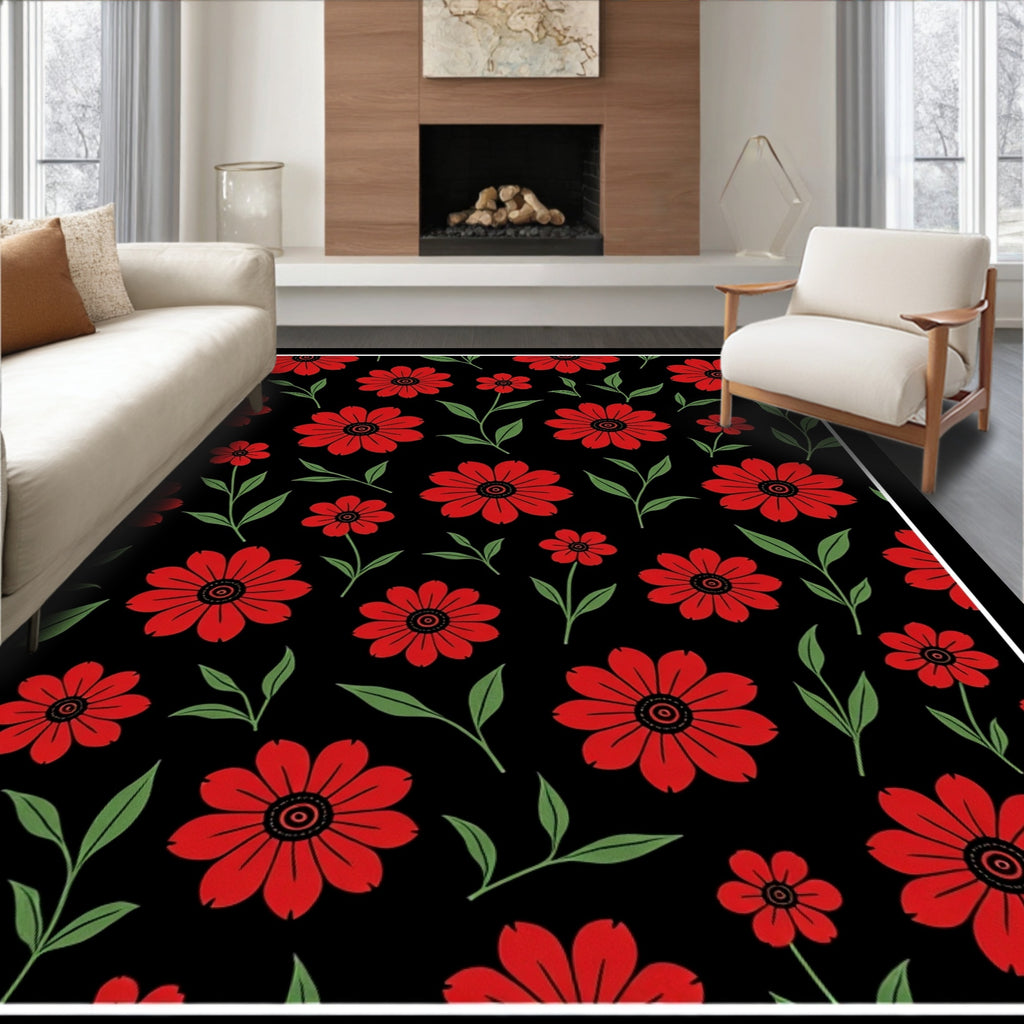 Bold Red Floral Garden Repeat Rug