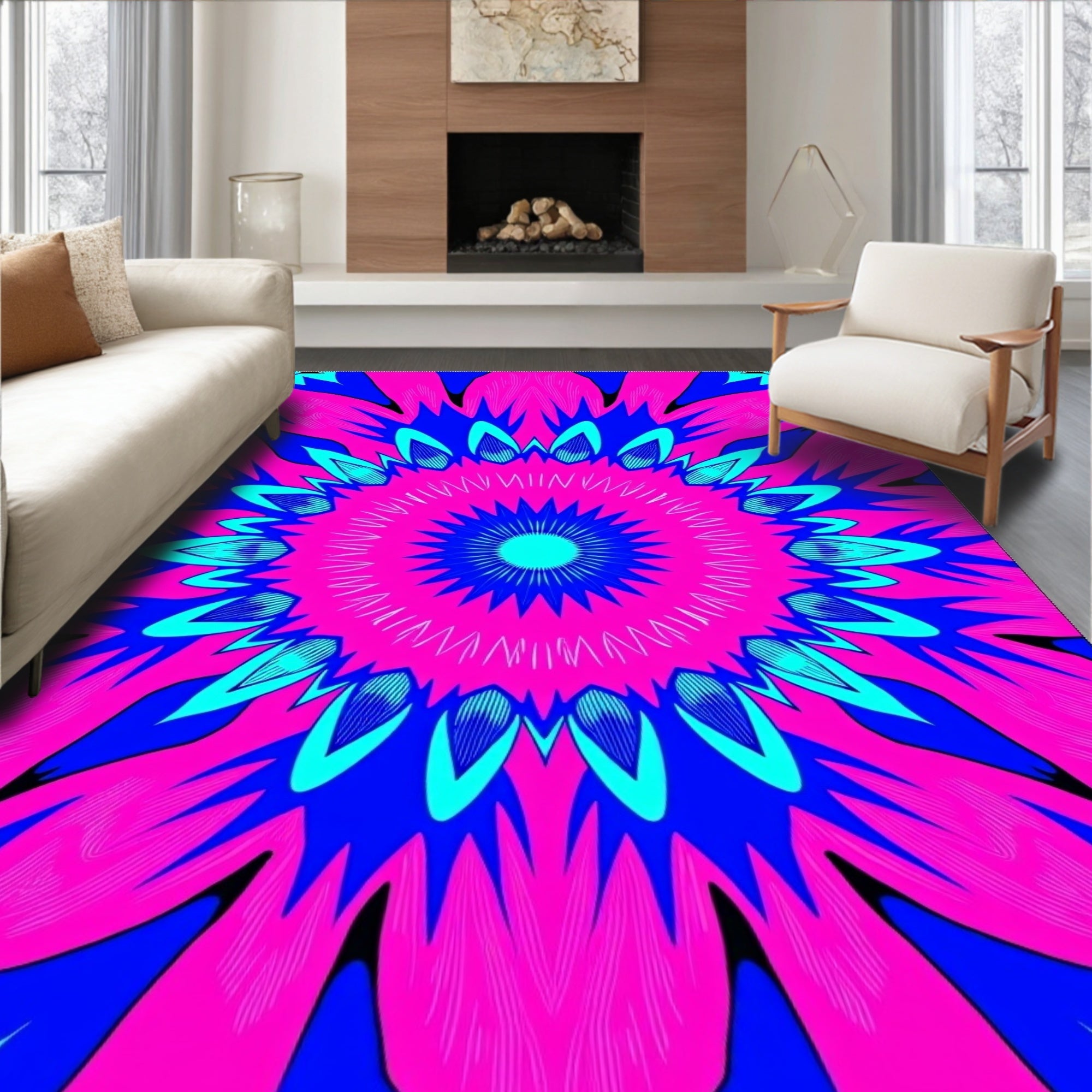 Vibrant Neon Floral Burst Rug