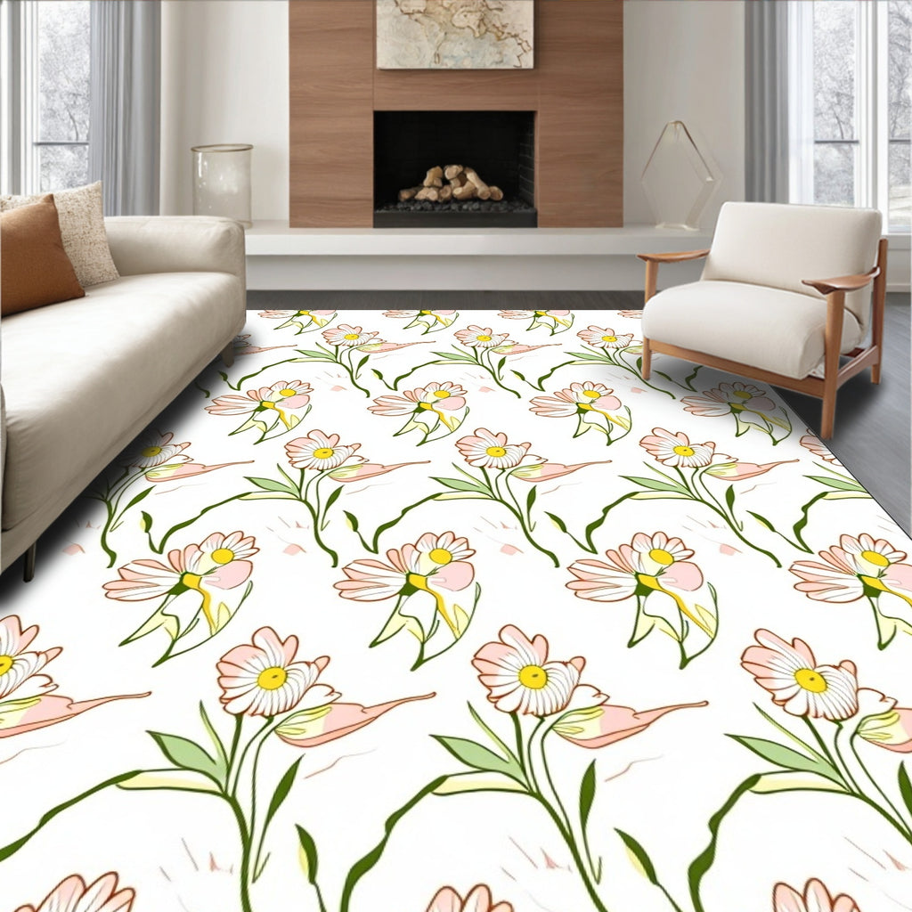 Pastel Pink Daisy Garden Repeating Rug