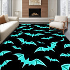 Aqua Bats Flying Halloween Night Rug