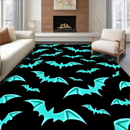 Aqua Bats Flying Halloween Night Rug
