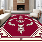 Crimson Ivory Heraldic Winged Crest Rug