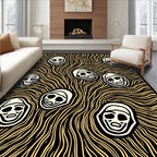 Grotesque Faces Yellow Wavy Background Rug