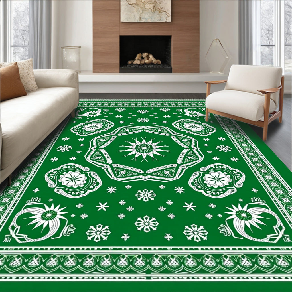 Emerald Green Starburst Mandala Rug