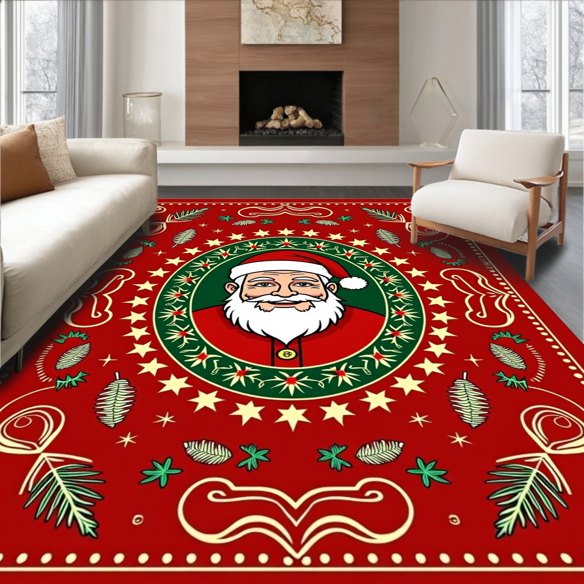 Festive Santa Circle Star Garland Rug