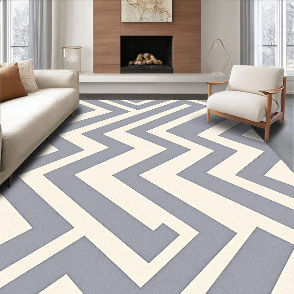 Gray Cream Interlocking Chevron Rug