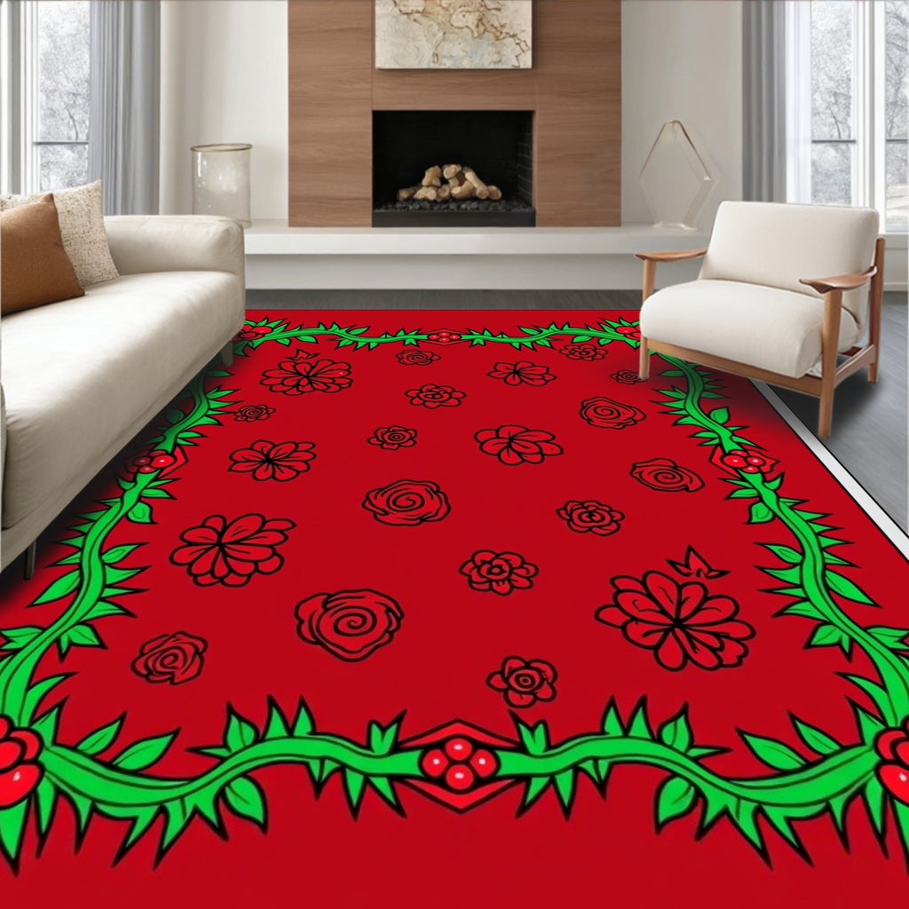 Red Bloom Garland Rug