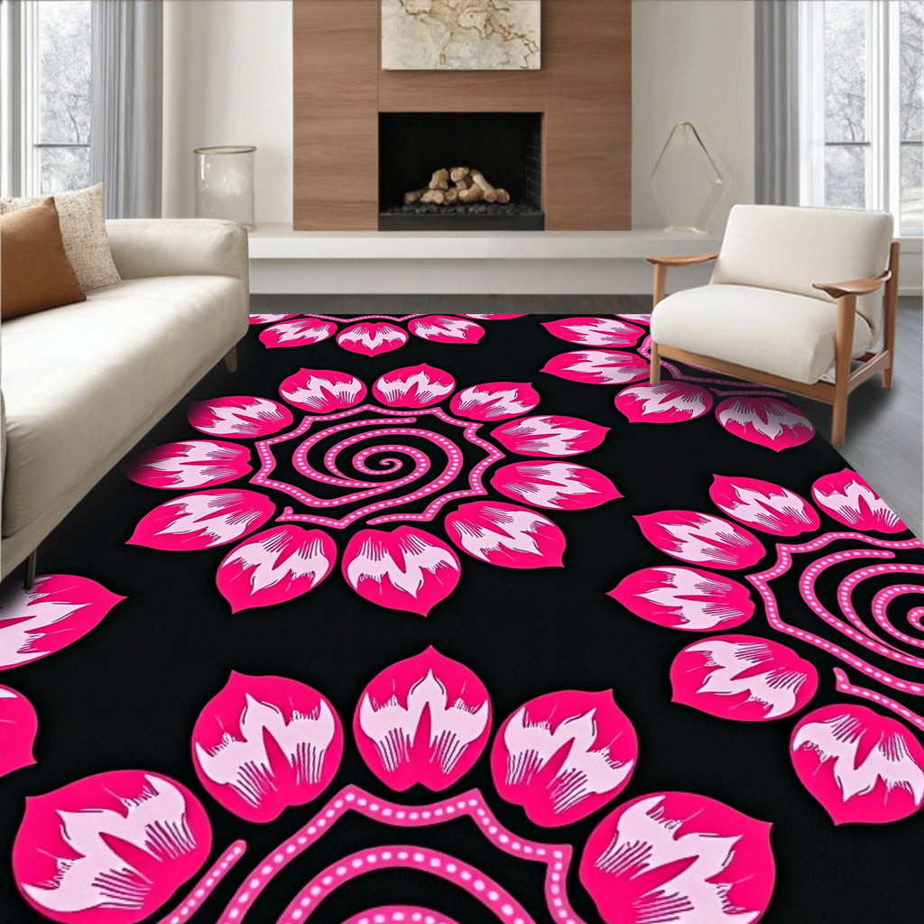 Radiant Pink Petal Swirl Composition Rug