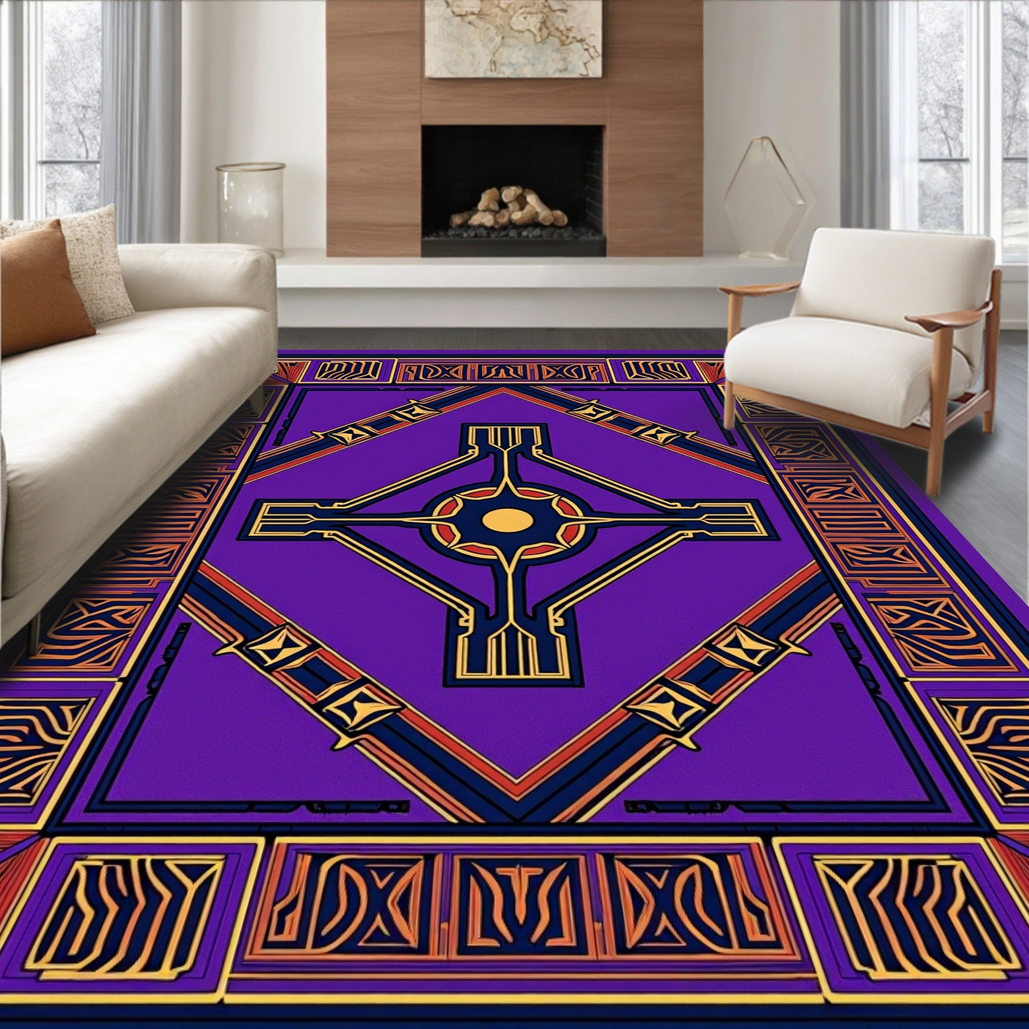 Bold Purple Abstract Geometric Sun Rug