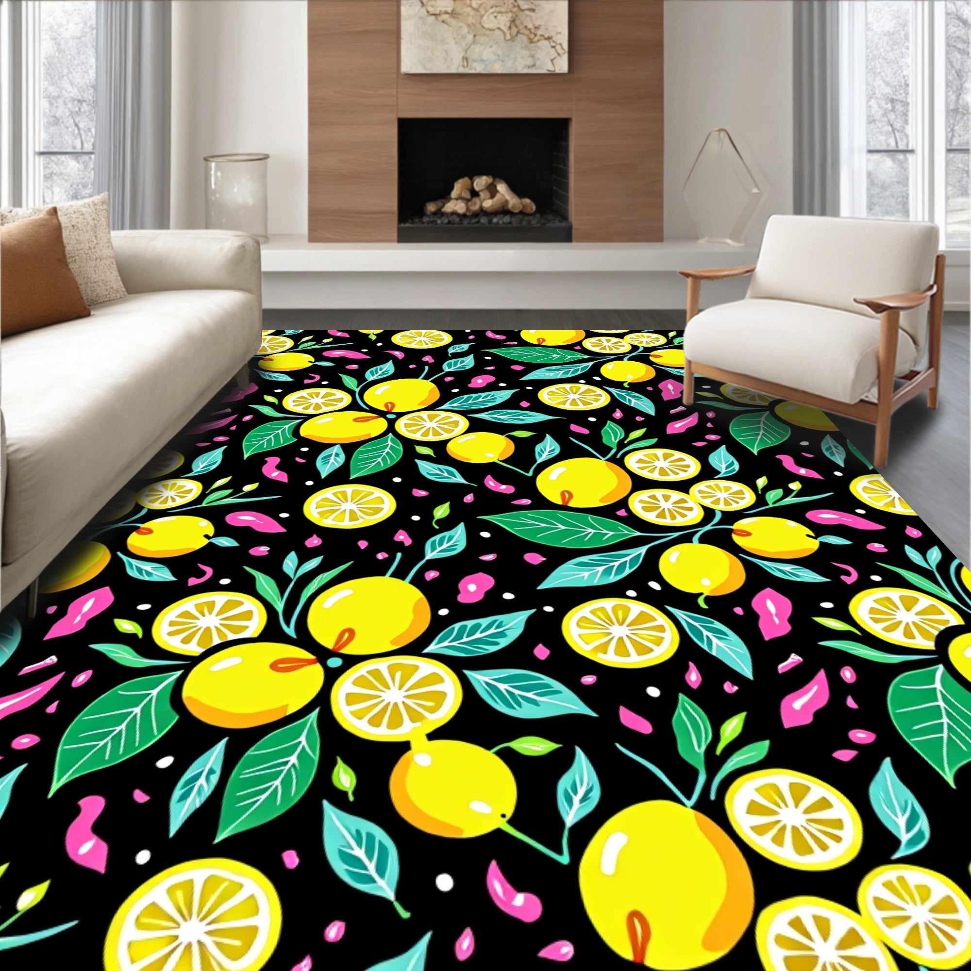 Bright Yellow Lemon Branch Botanical Rug