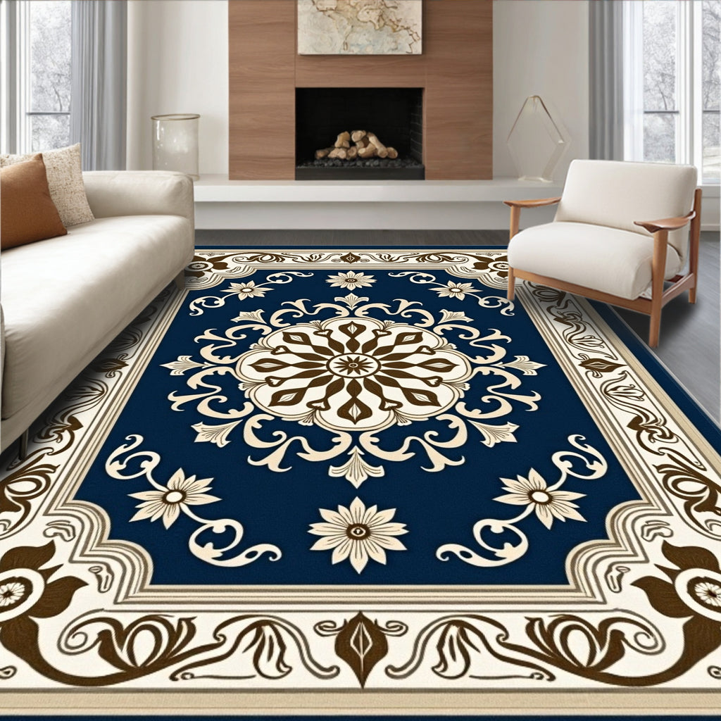 Regal Navy Cream Brown Medallion Rug