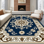 Regal Navy Cream Brown Medallion Rug