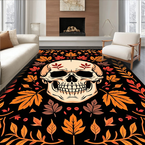 Autumn Skull With Leafy Border Rug