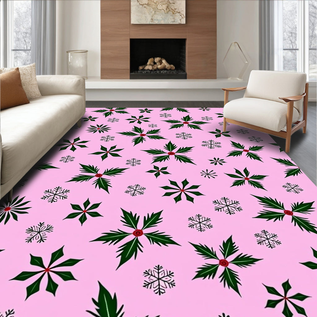 Pink Holly Snowflake Scatter Rug