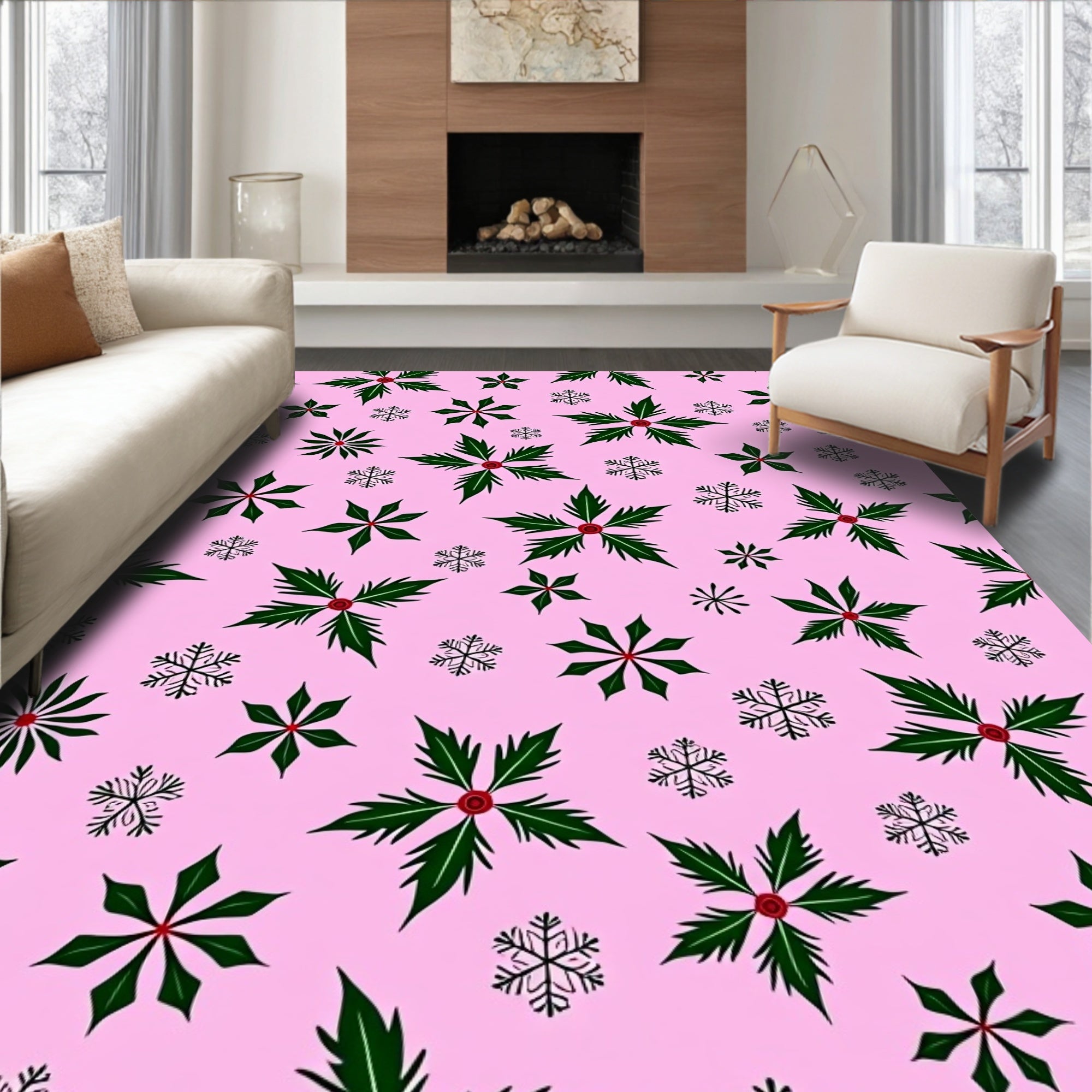 Pink Holly Snowflake Scatter Rug