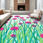 Bright Pink Daisy Field Swirls Rug