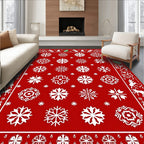 Crimson Red Snowflake Medallion Border Rug
