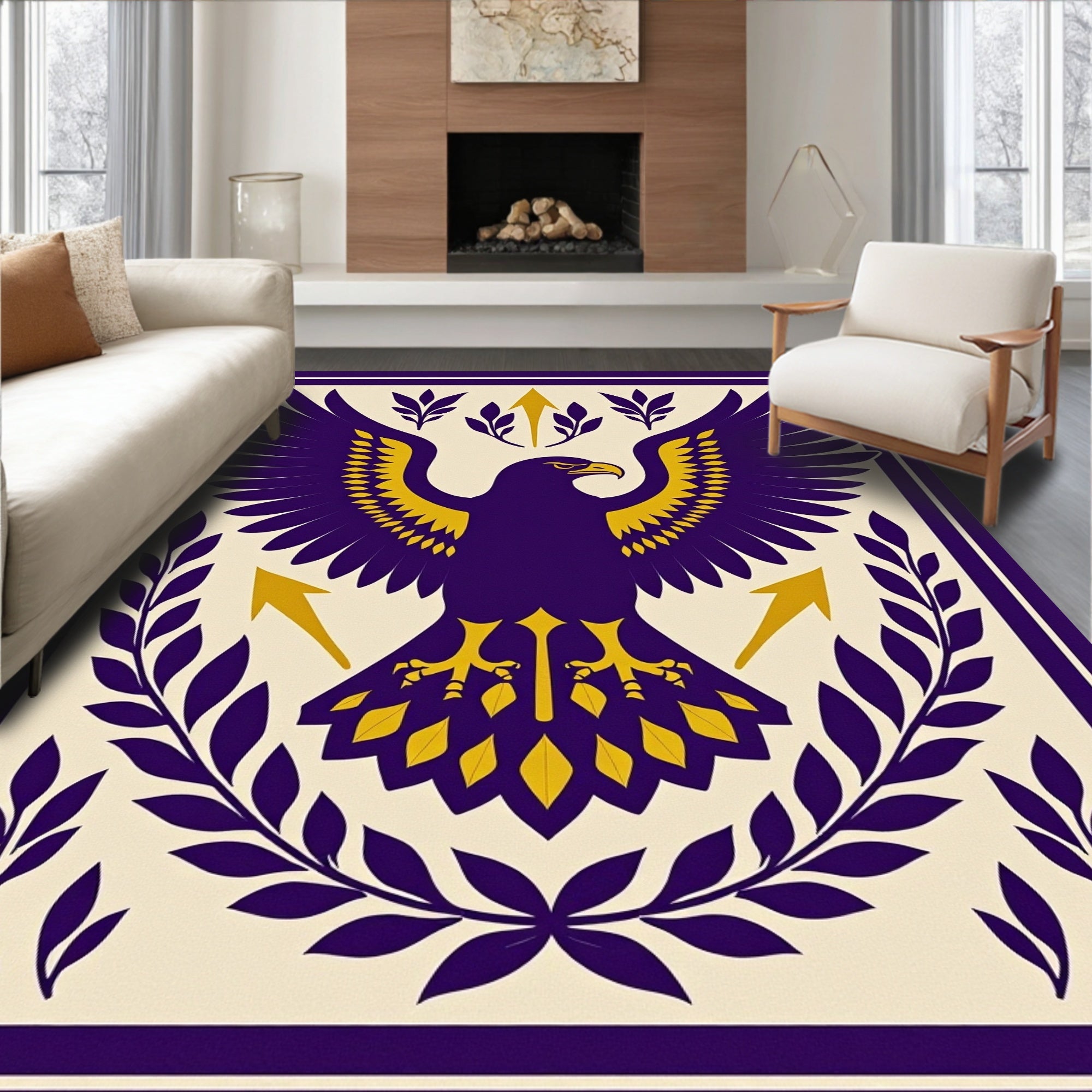 Majestic Purple Eagle Laurel Border Rug